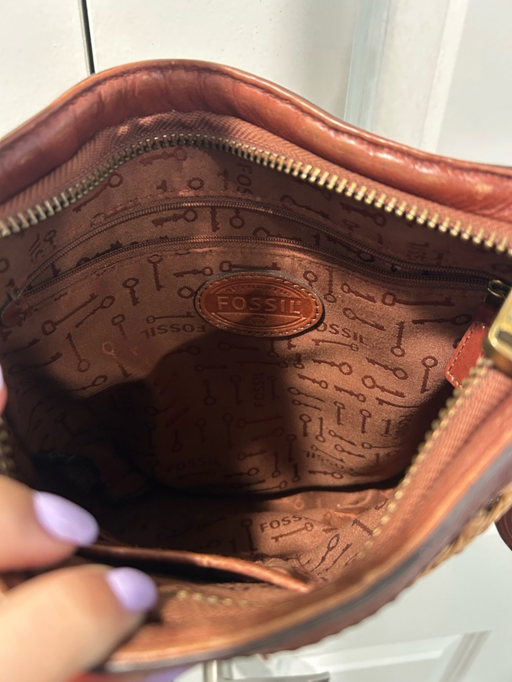 Fossil Woven Rattan and Brown Leather Shoulder/crossbody Bag - Picture 6 of 14